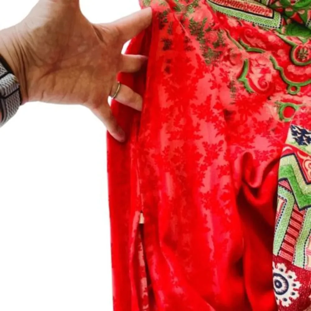 NWT Indian Kurta Kurti Lagi Red Floral Relaxed Long-Line Tunic Blouse Top — SZ M
